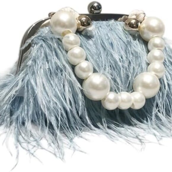Ostrich Feather Evening Bag Fluffy Clutch Purse for Women Bridal Party - Picture 1 of 6